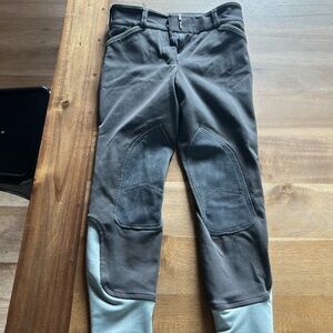 Dover saddlery girls size 8 Wellesley breeches dark gray with sage